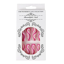 Load image into Gallery viewer, Brishow Coffin False Nails Long Fake Nails Pink Lines Press on Nails Ballerina Acrylic Stick on Nails 24pcs for Women and Girls
