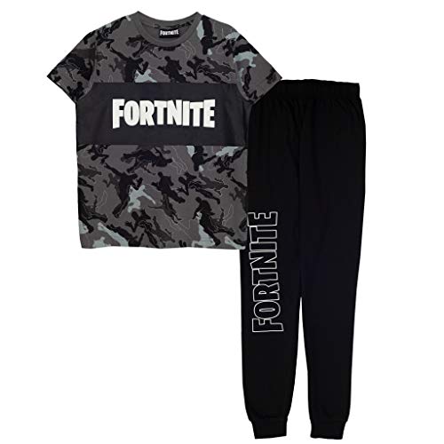 Fortnite Boy's Fortnite Long Pyjama for Boys, Dancing Emotes Camo Crew Neck T-shirt With Pants pajama sets, Black, 11-12 Years UK