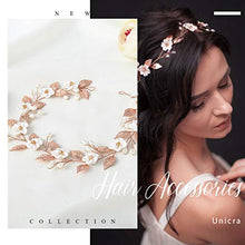 Load image into Gallery viewer, Unicra Bride Wedding Hair Vine Flower Headband Pearl Headpiece Bridal Hair Accessories for Women (Rose Gold)

