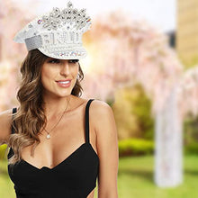 Load image into Gallery viewer, JEKUGOT silver bride hat, unique dazzling bridal cap for hen party, pool parties, travel parties, bridal bachelorette nights, bride tribes and weddings, suitable for all.
