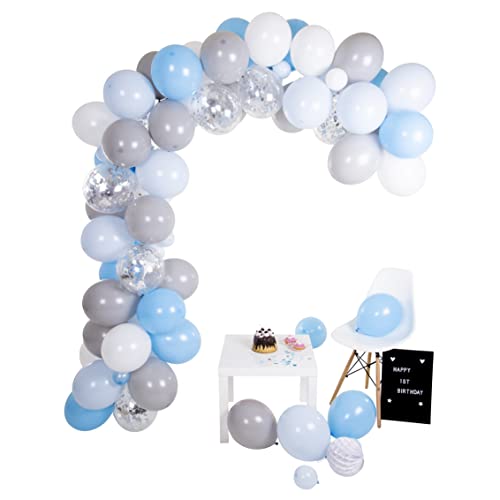 PartyBro Balloon Arch & Garland Kit | Blue, White, Grey, & Silver Balloons | Including Tying Tool, Balloon Tape, & Glue Dots | Decoration for Birthdays, Baby Showers, or Christenings for Boys & Men