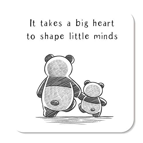 It Takes A Big Heart to Shape Little Minds Panda Teacher Coaster by Rors and Wren | Thoughtful Gifts | Thank You Teacher Gifts | Nursery Teacher Gifts | Teacher Presents | Miss Teacher | 9cm by 9cm