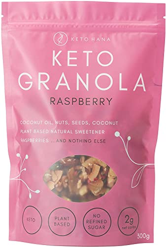 Keto Hana Raspberry Keto Granola Keto Diet Vegan Grain Free Dairy Free Plant Based No Refined Sugars Gluten Free 2g Net Carbs Breakfast Cereal - 300gr/0.6lbs