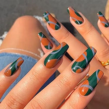 Load image into Gallery viewer, Brishow Coffin False Nails Short Fake Nails Ballerina Press on Nails Irregular Lines Stick on Nails 24pcs for Women and Girls
