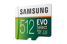 Load image into Gallery viewer, Samsung EVO Select 512GB microSD 100MB/s and 90MB/s, speed, full HD &amp; 4K UHD memory card including SD adapter for smartphone, tablet, action camera, drone and notebook
