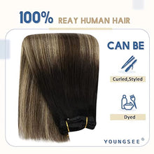 Load image into Gallery viewer, YoungSee Clip in Hair Extensions Balayage 12 Inch Hair Extensions Clip in Natural Hair Black to Dark Brown with Blonde Clip in Extensions Ombre Clip in Human Hair Extensions 7pcs 70g
