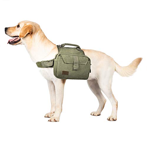 OneTigris Dog Pack Hound Travel Camping Hiking Backpack Saddle Bag Rucksack for Large Dog (Green, Large)