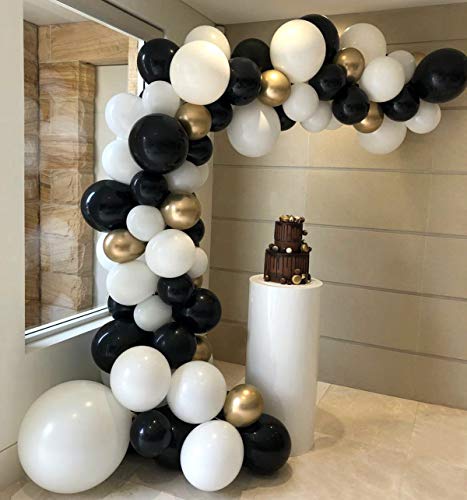 Balloon Garland Arch Kit 92pcs Black and Gold White Balloons Garland Classic Aristocratic Style for Birthday Party New Year Graduation Events Decorations