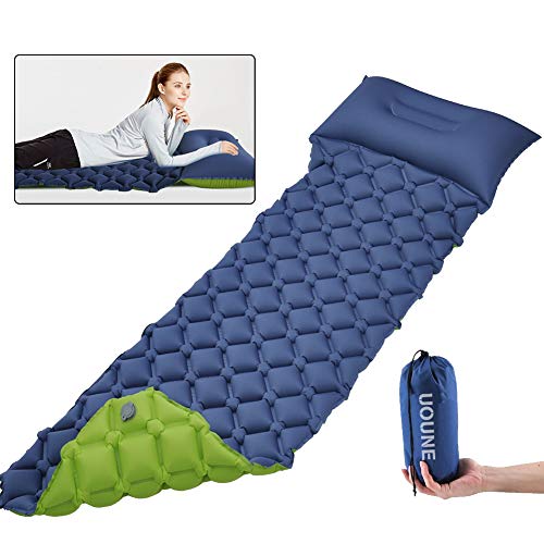 UOUNE Inflatable Sleeping Mat-Waterproof Camping Mattress,Double-Sided Color Air Pad,Portable & Folding Inflating Single Bed for Outdoor Backpacking Hiking(Blue + Green)