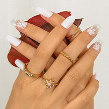 Load image into Gallery viewer, Sethexy Medium White Fake Nails Ballerina Glitter Stick on Nails Glossy Coffin False Nails Snow Nails with Glue 24Pcs Acrylic Art Press-on Nail Tips for Women and Girls
