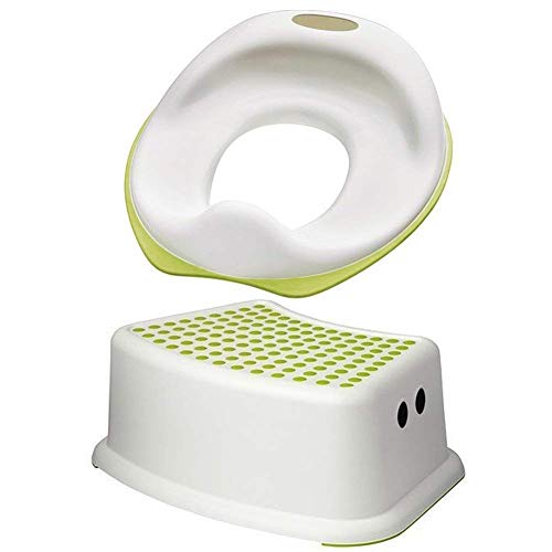 Ikea Tossig 102.727.88 Unisex Toddler Toilet Training Seat Bundled with Forsiktig 602.484.18 Step Stool Seat White and Green