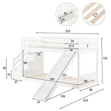 Load image into Gallery viewer, DYKK Bunk Bed with Stairs and Slide, Mid Sleeper Storage Drawer, Solid Pine Wood Frame Double Cabin Beds for Kids Toddler Children Girls, Loft Office School Dorm Home, 90x190cm - White
