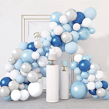 Load image into Gallery viewer, Blue Balloon Garland Arch Kit, 111pcs Macaron Blue Metal, 4D Silver and White Latex Balloons for Boys Girls Baby Shower Wedding Bride Shower Birthday Party Backdrop Decorations
