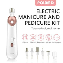 Load image into Gallery viewer, POLAMD Cordless Manicure and Pedicure Set, Rechargeable Electric Nail Files, 5-speed, LED Light, Durable Attachments, Excellent Home Use Electric Nail Drill for Cuticles Hard Skin Removal
