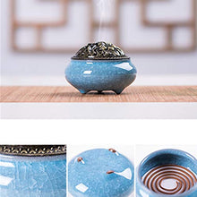 Load image into Gallery viewer, Ruilasago Ceramic Incense Burner with Brass Calabash Incense Stick Holder Porcelain Charcoal Censer Copper Alloy Cover Cone Coil Smoke Censer (Sky Blue)
