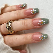 Load image into Gallery viewer, Brishow Coffin False Nails Short Fake Nails French Flowers Press on Nails Bellarina Acrylic Stick on Nails 24pcs for Women and Girls
