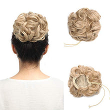 Load image into Gallery viewer, Ombre Hair Bun Short Wavy Scrunchy Scrunchie Hair Extensions - Light Auburn &amp; Bleach Blonde - Messy Updo Chignons Hairpiece Ribbon Drawstring Ponytail
