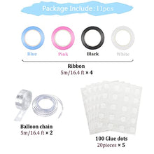 Load image into Gallery viewer, Balloon Garland Accessories Kit, DIY Balloon Arch Accessory Including 2 Rolls 5 Meters Balloon Tape Strip, 100PCS Balloon Glue, 4 Rolls 5M Colourful Ribbon
