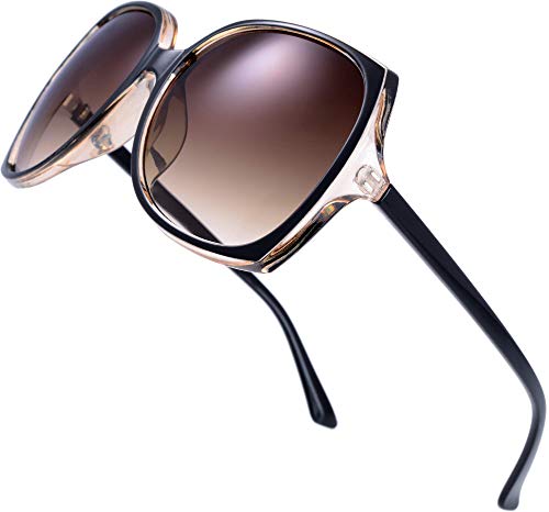 Women's Square Jackie O Cat Eye Hybrid Butterfly Fashion Sunglasses for round faces - Exquisite Packaging (727704-Crystal brown/ Black paint, Gradient Brown)