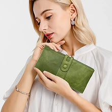 Load image into Gallery viewer, ROULENS Genuine Leather Women&#39;s Wallets,Multi-Function Slim Bifold Zipper Clutch Purse,Large Capacity Card Holder with RFID (Green)
