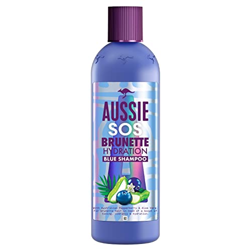 Aussie SOS Brunette Hair Hydration Vegan Blue Shampoo for Brunette Hair In Need of a Hydration Boost, With Australian Pepperberry & Aloe Vera, 290ml