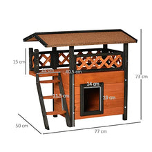 Load image into Gallery viewer, PawHut Cat House Outdoor Kitten Shelter Puppy Kennel with Balcony Stairs Asphalt Roof, 77 x 50 x 73 cm, Brown
