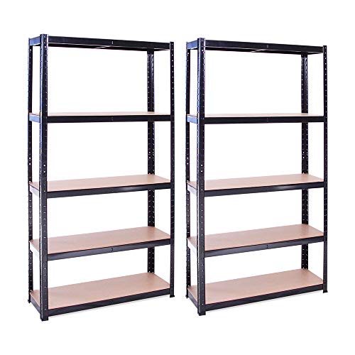 Garage Shelving Units: 180cm x 90cm x 30cm | Heavy Duty Racking Shelves for Storage - 2 Bay, Black 5 Tier (175KG Per Shelf), 875KG Capacity | For Workshop, Shed, Office | 5 Year Warranty