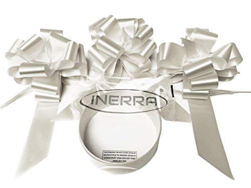 INERRA Wedding Car Decoration Kit - 3 x Large Pre-Assembled 7” Bows with 14-Loops and 7 Metres of Ribbon – With Colour Match (White)