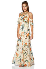 Load image into Gallery viewer, Roman Originals Women Cold Shoulder Chiffon Floral Leaf Maxi Dress - Ladies Loose Boho Bohemian Oriental Summer Evening Occasion Wedding Guests Outfits Long Dresses - Orange - Size 10
