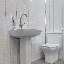 Load image into Gallery viewer, Claddtech Bathroom Cladding (White Sparkle &amp; Chrome) PVC Waterproof Bathroom Wall Panels White Sparkle Collection (2.6m x 0.25m, 8mm, Thick, Pack of 4)

