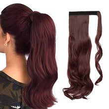 Load image into Gallery viewer, Clip in Ponytail Extension Wrap Around for Women Long Synthetic Natural Wavy Curly Hair Pony Tail Hair Extensions 17 inch Wine Red
