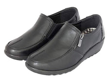 Load image into Gallery viewer, Cushion Walk Wide Fitting EEE Shoes Women&#39;s Ladies Lightweight Black Faux Leather Slip-on Flat Zip Shoes, Flats, Casual Work Office Comfort Shoes (5 UK, Black)
