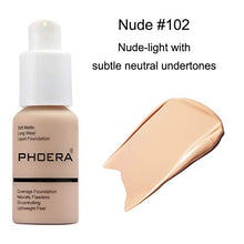 Load image into Gallery viewer, PHOERA 30ml Foundation Liquid Full Coverage 24HR Matte Oil Control Concealer (Nude &amp; Buff Beige) with Makeup Face Primer &amp; Wooden Handle Foundation Brush &amp; Petal-Shaped Cosmetics Brush

