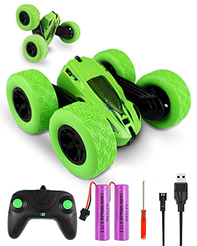 Maxesla Remote Control Cars 360° Double Side Flips, 2.4GHz RC Radio Controlled RC Car, High Speed 4WD Stunt RC Cars, LED Headlights Remote Control Car for 3 4 5 6 7 8 9 Years Old Boys Toys, Green