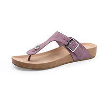 Load image into Gallery viewer, MecKiss Women’s Classic Platform Thong Sandals Toe Post Buckle T-bar Slippers Taux Leather Slip On Flip Flops Casual Beach Shoes (Light Lilac, Numeric_6)
