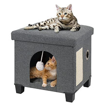 Load image into Gallery viewer, BRIAN &amp; DANY Collapsible Cat Cave for Indoor Cats, Multifunctional Cube Cat House with Cat Scratch Board &amp; Ball, 37.5 x 32.5 x 36 cm, Gray
