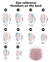 Load image into Gallery viewer, JUSTOTRY 24 Pcs Almond Press on Nails Short with Designs,Short Acrylic Fake Nails,Blue Swirl Glue on Nails,Artificial Short False Nails Ballerina Stick on Nails for Women Nails Art Decoration
