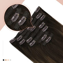 Load image into Gallery viewer, Fshine Clip in Hair Extensions Balayage Real Human Hair 50cm 7 Pcs Straight Clip in Color 2 Dark Brown to Chestnut Brown Extensions Human Hair 120 Gram Human Clip in Hair Extensions 20-Inch
