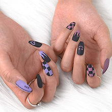 Load image into Gallery viewer, Sethexy Medium Matte False Nails Ballerina Stick on Nails Pink Coffin Fake Nails Blue Fire Nails with Glue 24Pcs Acrylic Art Press-on Nail Tips for Women and Girls
