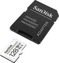 Load image into Gallery viewer, SanDisk HIGH ENDURANCE Video Monitoring for Dashcams &amp; Home Monitoring 128 GB microSDXC Memory Card + SD Adaptor, Up to 100 MB/s read and 40 MB/s Write, Class 10, U3, V30, White
