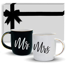 Load image into Gallery viewer, Gifffted Mr and Mrs Mugs, Unique Wedding Gift for The Couple, Gifts for Engagement, His Hers Anniversary, Bride Groom, Women, Presents for Couples on Valentines|Christmas, Black/White Coffee Set
