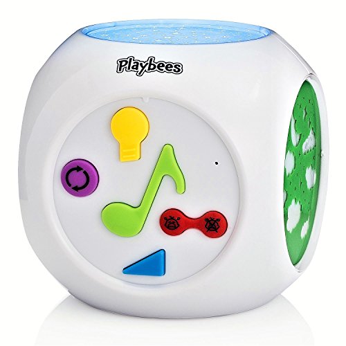 Playbees Baby Sound Machine & Star Projector Night Light, Cry Detecting Nursery Shape Projection Lamp with Soothing Nature Music, 10 Classic Lullabies, and Auxiliary Cord for Playing Music, White
