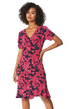 Load image into Gallery viewer, Roman Originals Women Fit &amp; Flare Skater Dress Ladies Stretch Jersey Casual Summer Autumn Winter Party Beach Cruise Holiday V-Neck Knee Length - Fuchsia - Size 18
