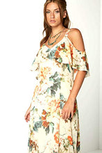 Load image into Gallery viewer, Roman Originals Women Cold Shoulder Chiffon Floral Leaf Maxi Dress - Ladies Loose Boho Bohemian Oriental Summer Evening Occasion Wedding Guests Outfits Long Dresses - Orange - Size 10
