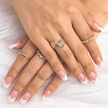 Load image into Gallery viewer, Sethexy Short Square Fake Nails French Ballerina Rhinestone False Nails Glossy Stick on Nails 24Pcs Acrylic Art Press on Nail Tips for Women and Girls
