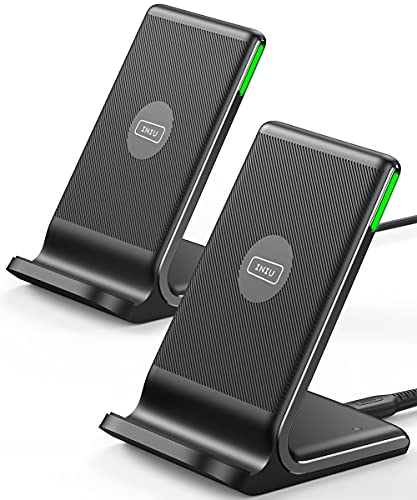 INIU Wireless Charger 2-Pack, Qi-Certified 15W Fast Wireless Charging Stand with Sleep-friendly Adaptive Light & Dual Charging Modes for iPhone 13 12 11 Pro X 8 Plus Samsung Galaxy S20 S10 S9 Note S10