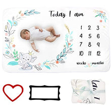 Load image into Gallery viewer, Baby Blanket - RIGHTWELL Baby Monthly Milestone Blanket for Boys Girls, Baby Milestone Blanket Unisex Printed Growth Soft Blankets with 2 Felt Photo Frame Newborn Gift track Age Growth
