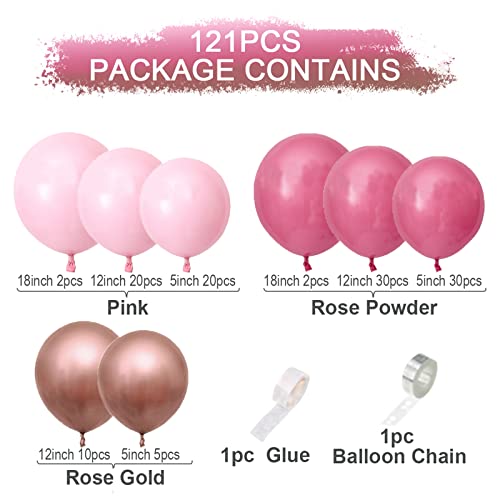 Pink Balloon Arch Kit - 121Pcs Metallic Rose Gold Baby Pink Balloons A ...