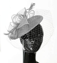 Load image into Gallery viewer, Caprilite Saucer Sinamay Headband Fascinator Wedding Ascot Hat Hatinator Birdcage Veil[Silver]
