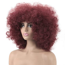 Load image into Gallery viewer, ZeniRuec Loose Curly Wigs for Black Women Afro Curly Wig for Women Fluffy Curly with Bangs Big Bouncy Bob Daily Party Synthetic wigs Wine red
